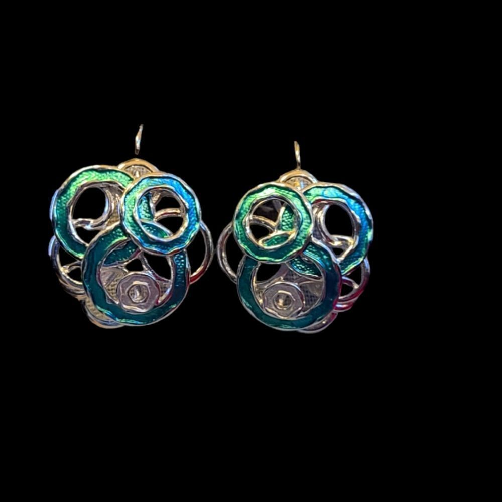 Paris Pierced Earrings Turquoise and Silver‎ Geometric Pattern Post